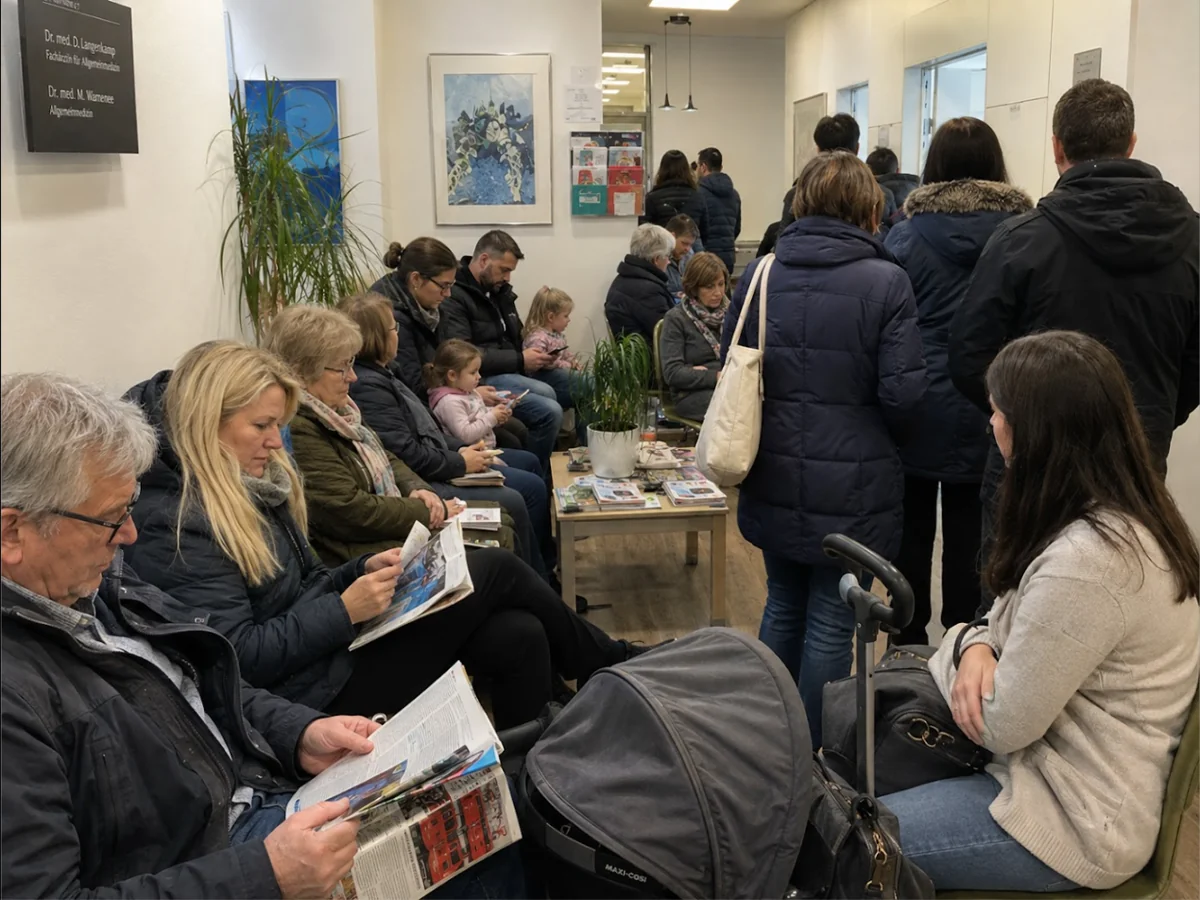Volles Wartezimmer einer Hausarztpraxis